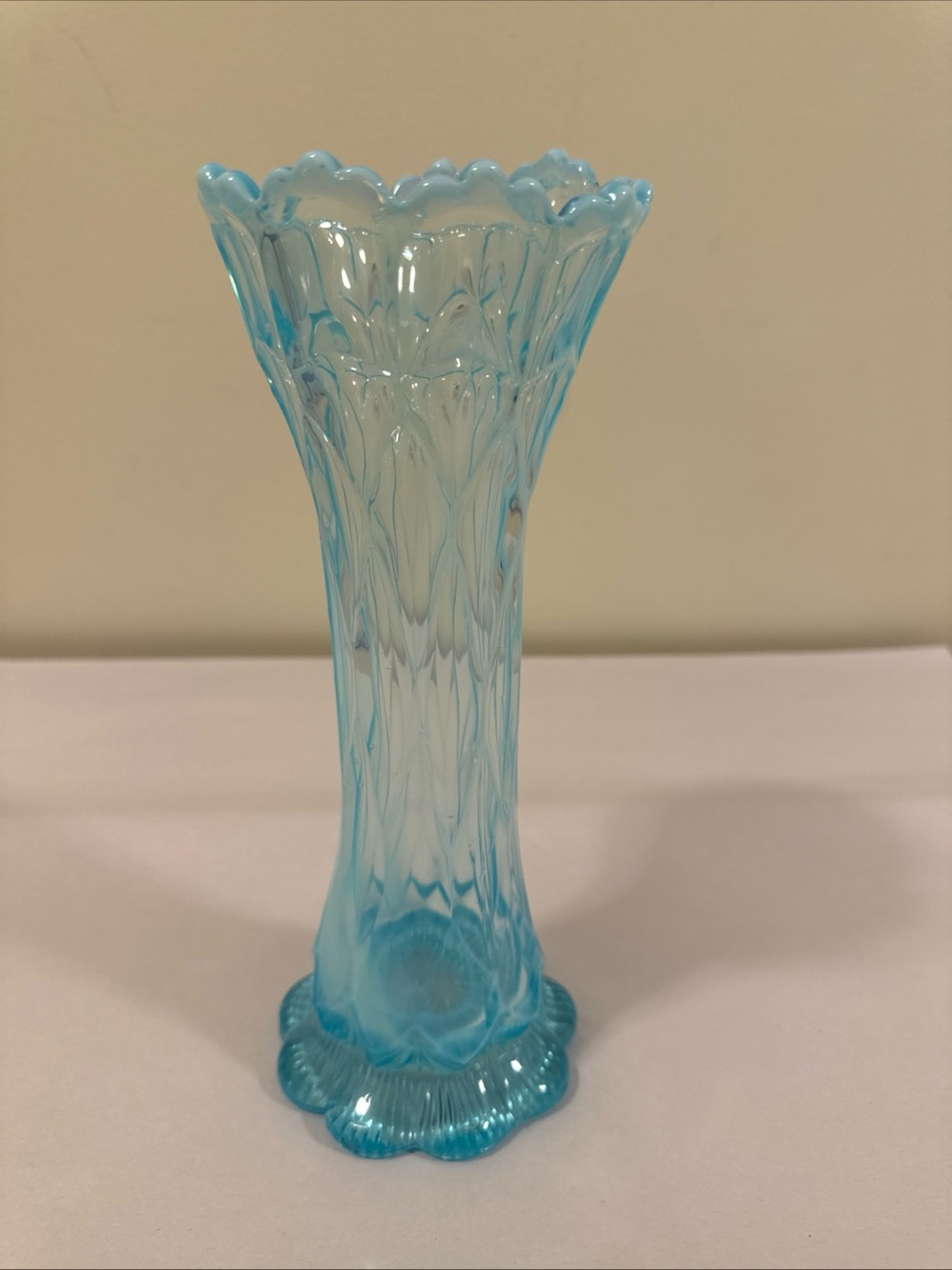Vintage Fenton Hobnail Blue Opalescent Swung Stretch Vase 10”MCM